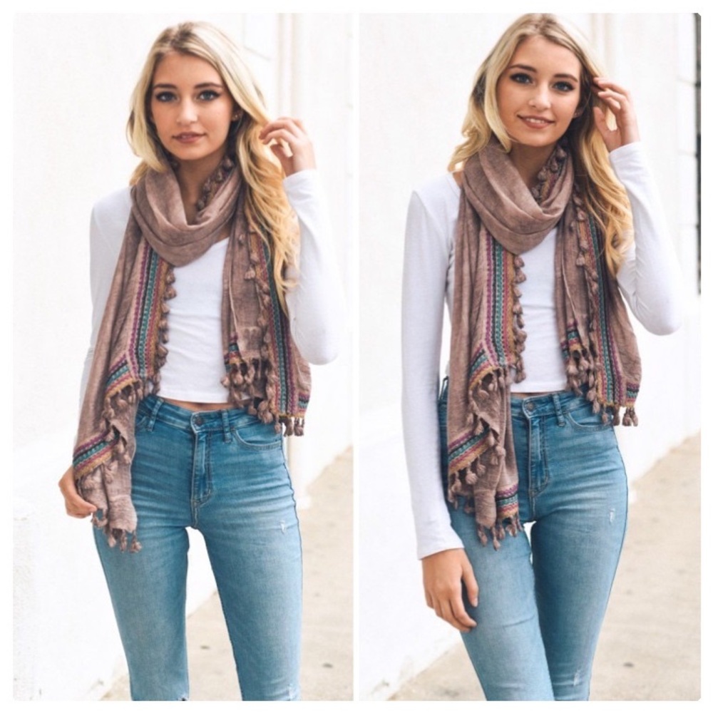 Rosewood Boho Woven Embroidery Scarf - Picture 4 of 5